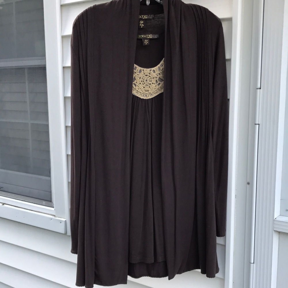 Kische 2 Piece Brown Sleevesless top with matching Cardigan NWOT
